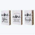 Youngs Wood Tabletop Wine Sign with Side Cutout Design, Assorted Color - 3 Piece 11281